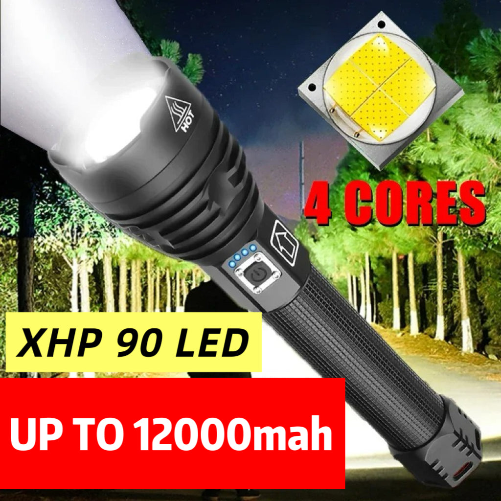 12000Lumen P90 LED Zoom Powerful Flashlight USB Rechargeable High Power Outdoor Patrol Camping Hunting Hiking Strong light Torch
