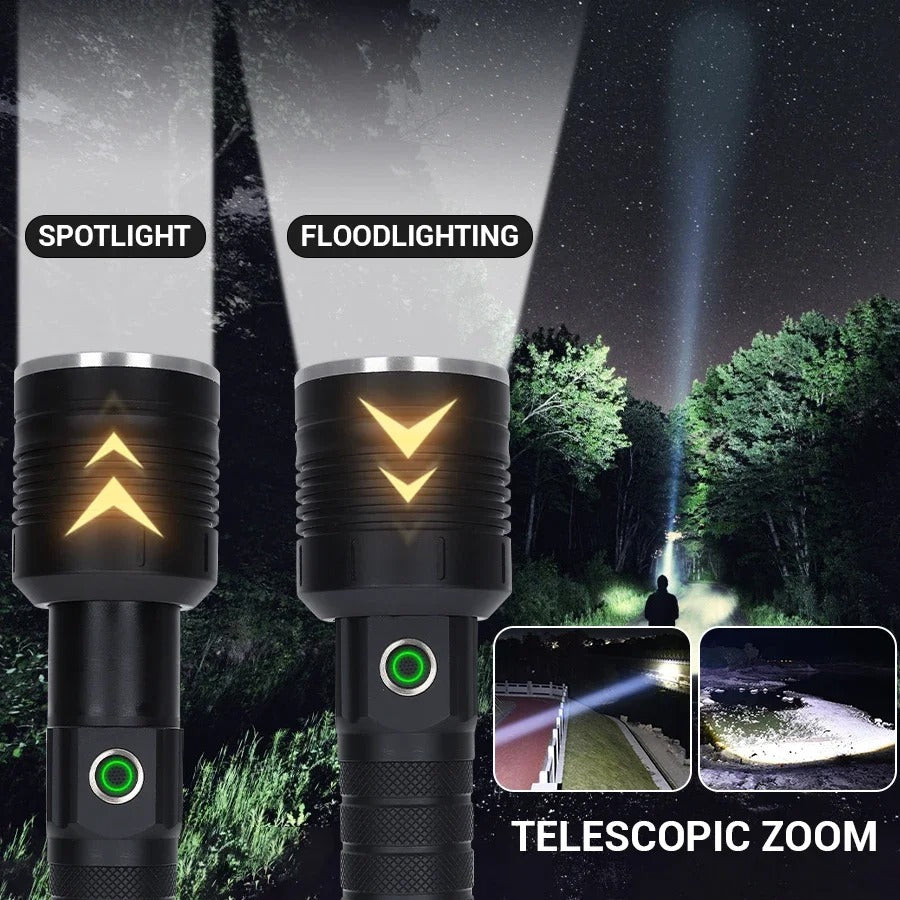 12000Lumen P90 LED Zoom Powerful Flashlight USB Rechargeable High Power Outdoor Patrol Camping Hunting Hiking Strong light Torch
