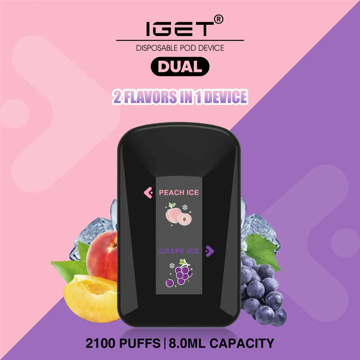 IGET Dual Vape - Peach Ice & Grape Ice (2100 Puffs & 1000mah)