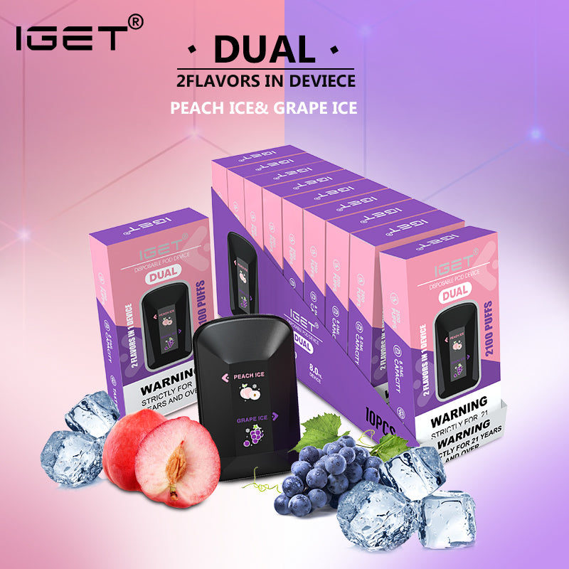 IGET Dual Vape - Peach Ice & Grape Ice (2100 Puffs & 1000mah)