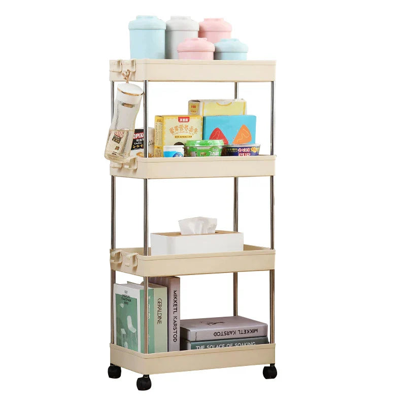 4 Layer Gap Holder Kitchen Storage Rack Fridge Side Shelf Removable with Wheels Bathroom Organizer Space Saving Shelf