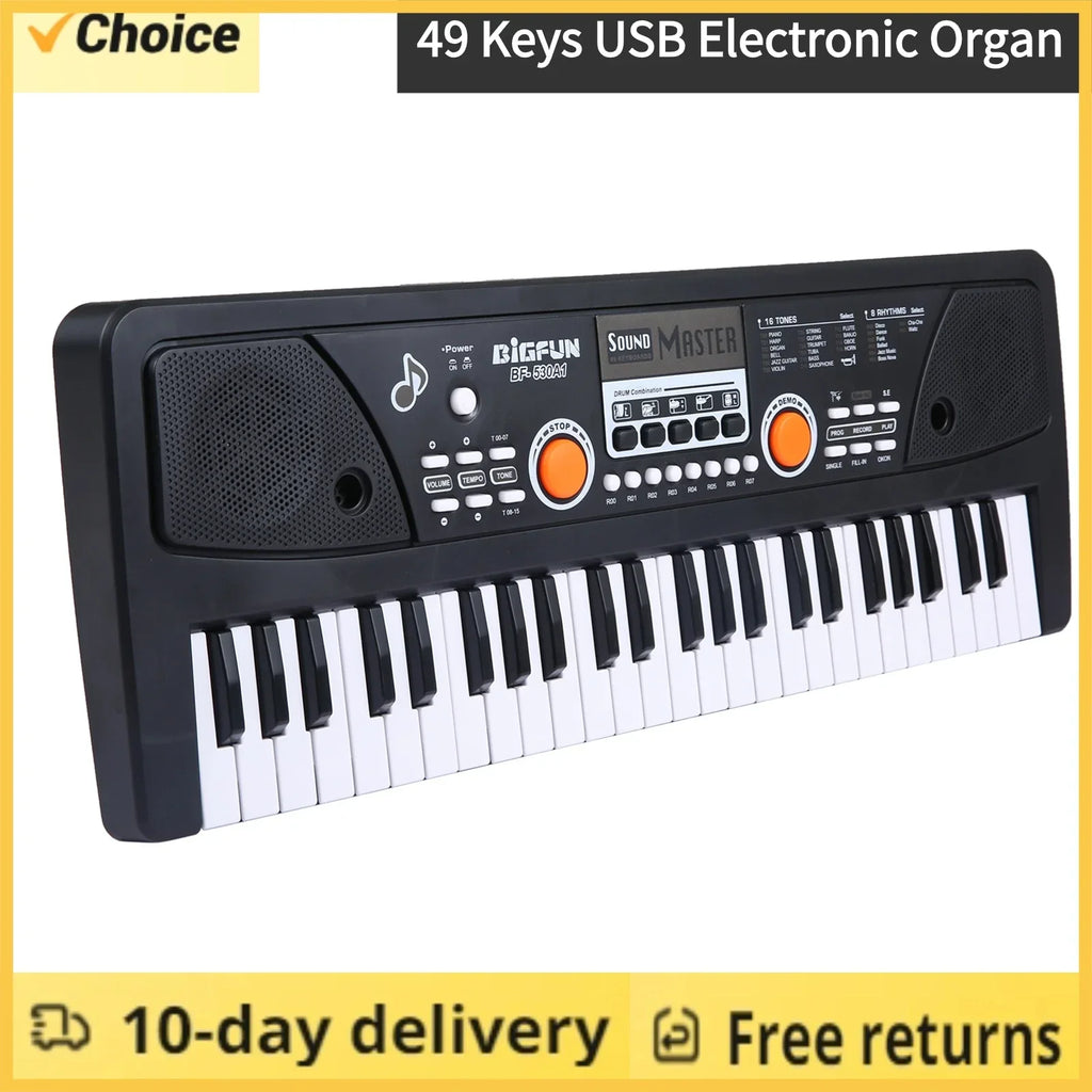 BIGFUN 37 Keys/49 Keys USB Electronic Organ Keyboard Piano Digital Music Electronic Keyboard with Microphone Black