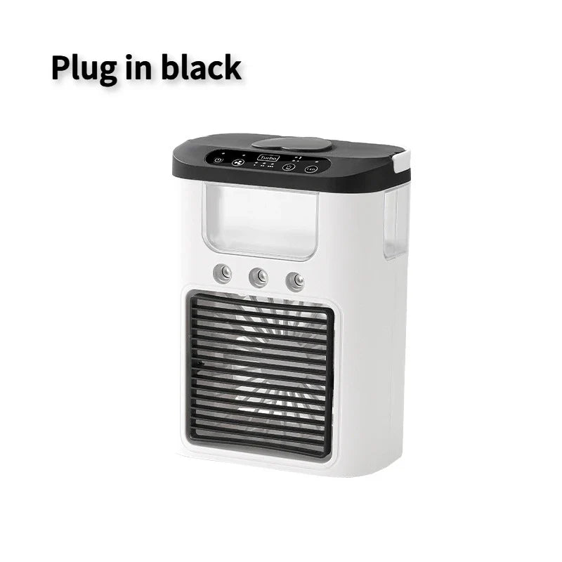 New mini portable three spray household humidifier fan, USB spray fan, LED night light, air cooler, desktop air cooler