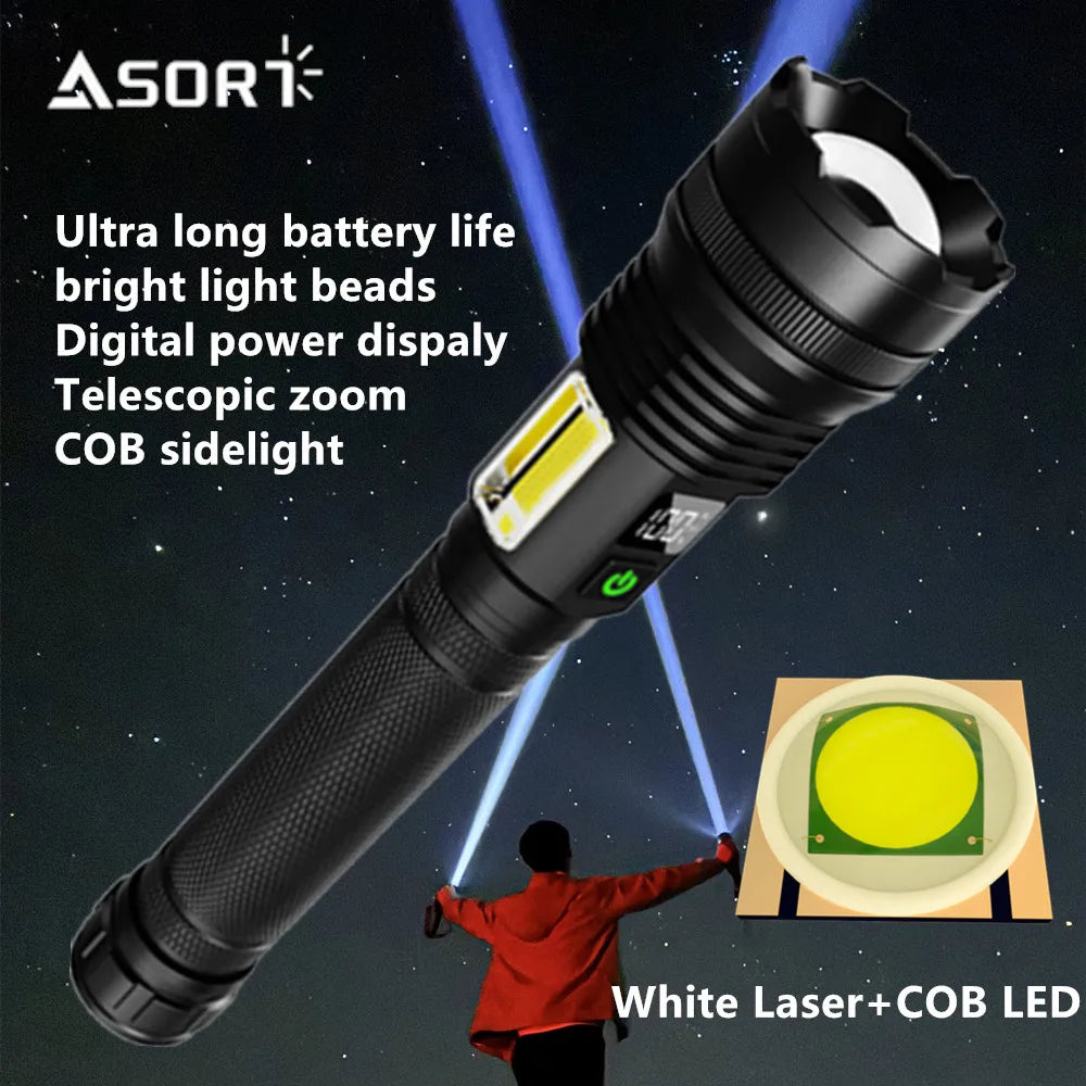 NEW update Spotlight Long Range LED Flashligh with COB Side light USB Rechargeable Tactical Torch Outdoor Lantern Lamp