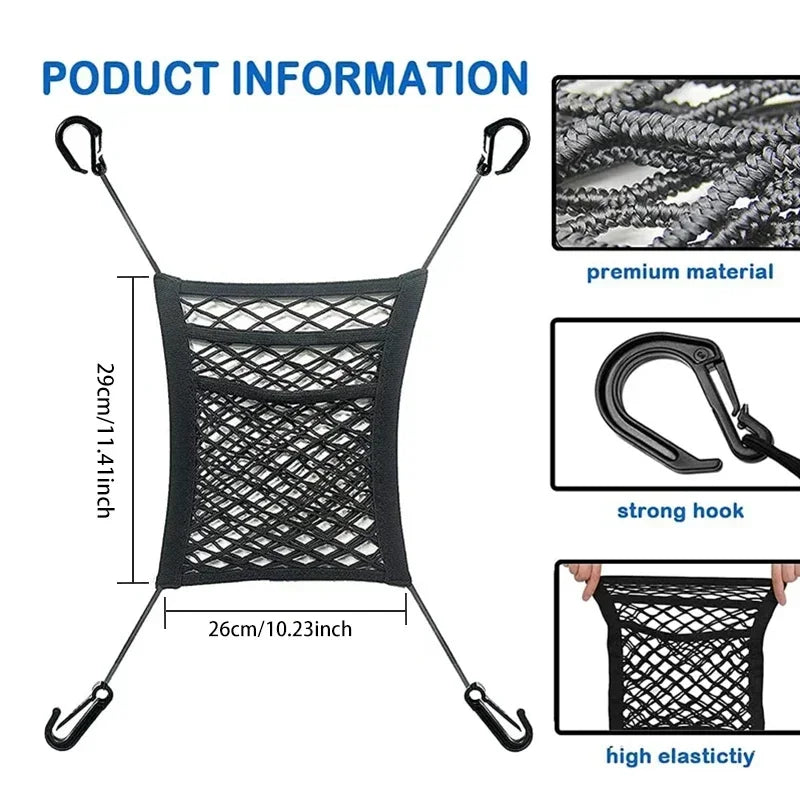 Car Storage Net Bag Multifunction Between Seats Car Divider Pet Barrier Stretchable Elastic Mesh Bag Organizer Auto Accessories