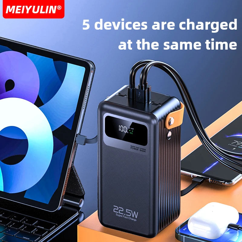 80000mAh Large Capacity Power Bank Portable USB C Cable Fast Charging Mobile External Spare Battery For iPhone 16 Samsung Xiaomi