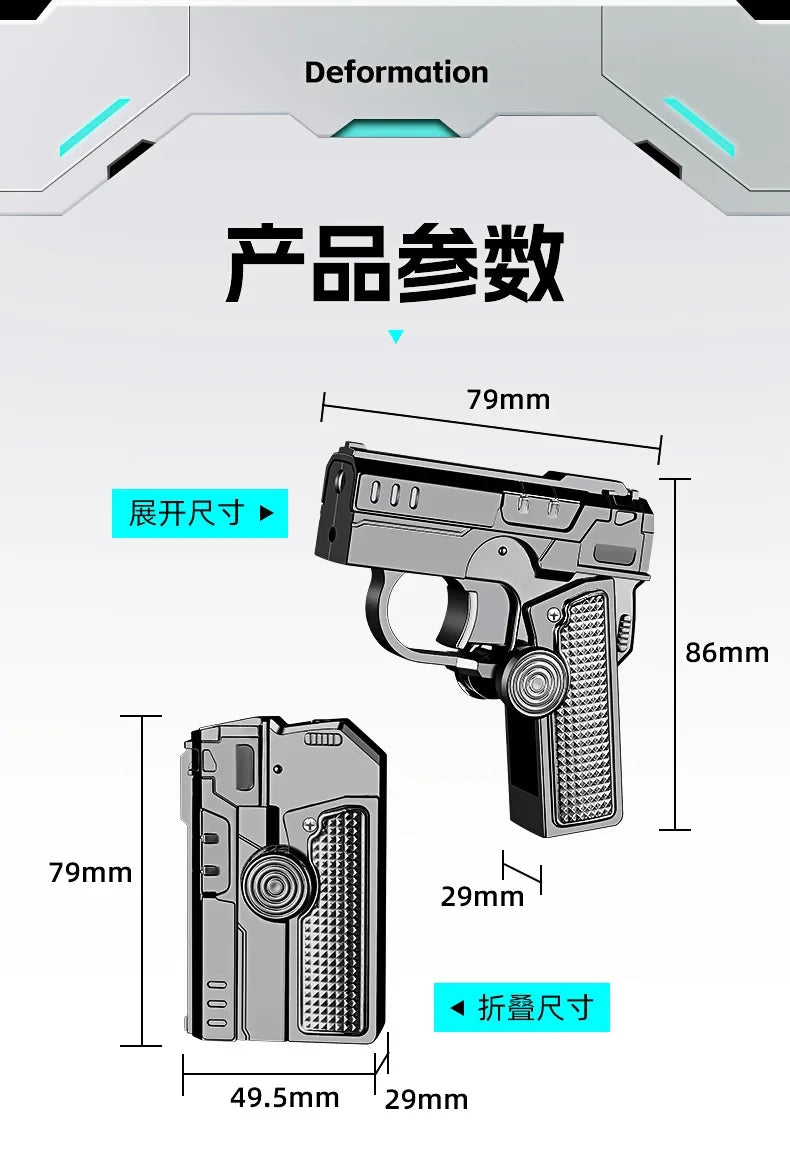 Multi Functional Folding Dual Form Decompression Gyro Gun Shaped Lighter with Creative Deformation and Windproof Red Flame