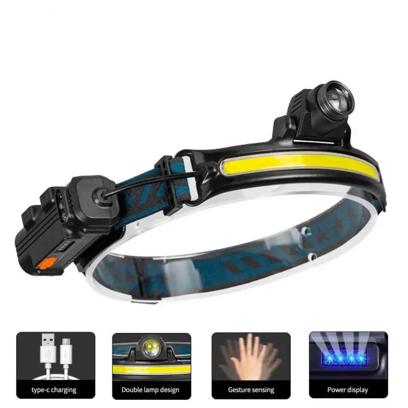 Sensor LED Headlamp Powerful XPG+COB Headlight 2000mAh 18650 USB Head Lamp Portable Floodlight Flashlight Waterproof Lantern
