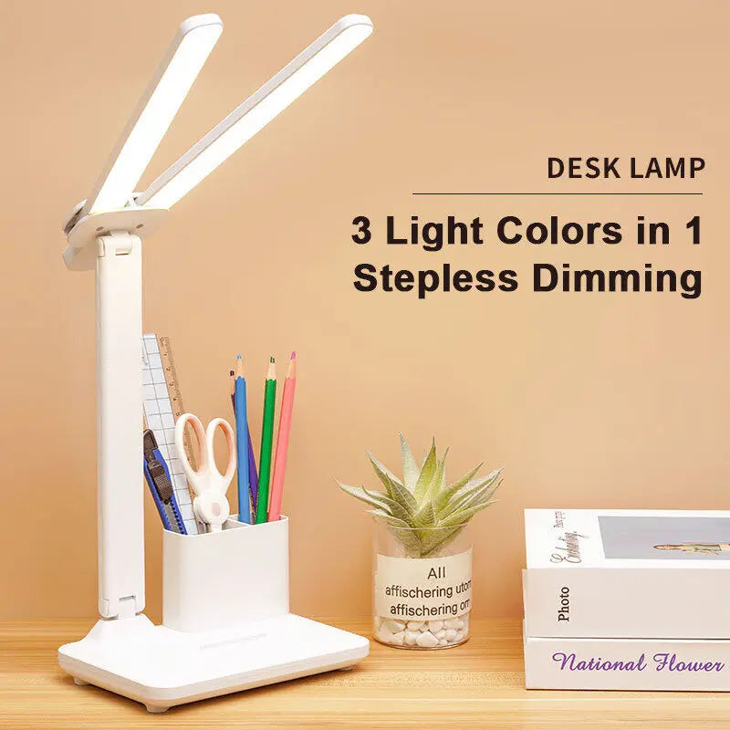 LED Desk Lamp Touch Dimming Table Lamp USB Charging Foldable With Pen Holder Night Light For Bedroom Student Study Reading