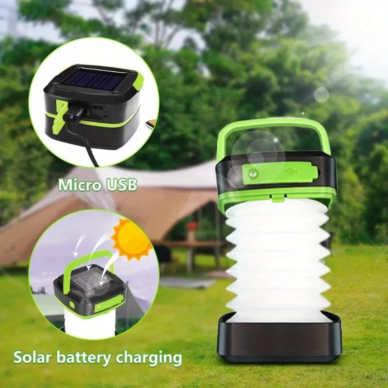 Solar-Powered Camping Light with Emergency Power Bank & Flashlight - 3-in-1 Outdoor LED Lamp for Hiking/Tent Use
