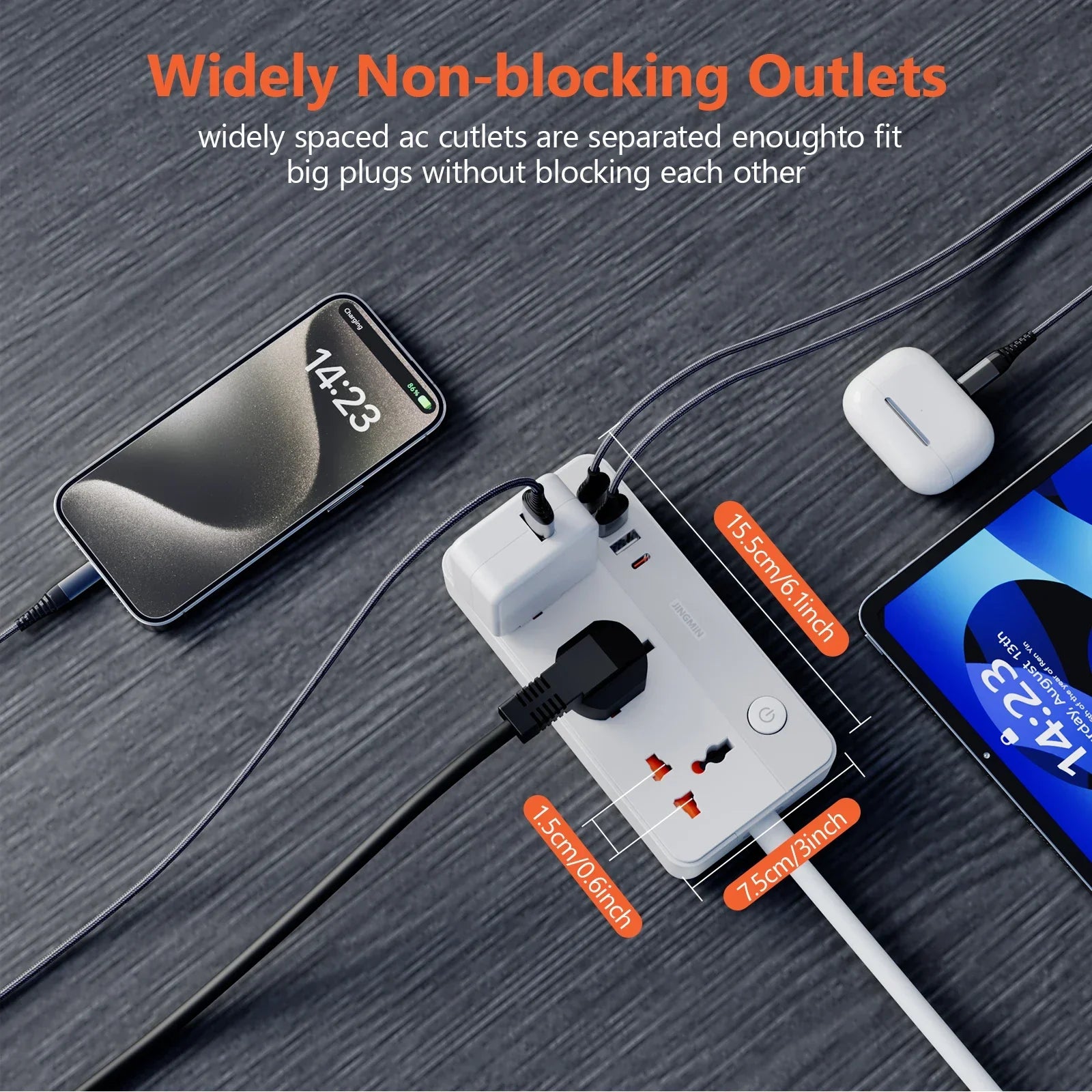 Power Multi Tap Universal Plug EU Outlet Power Strip with 1.5m Extension Cord AC Type C USB Port Charge Electrical Socket