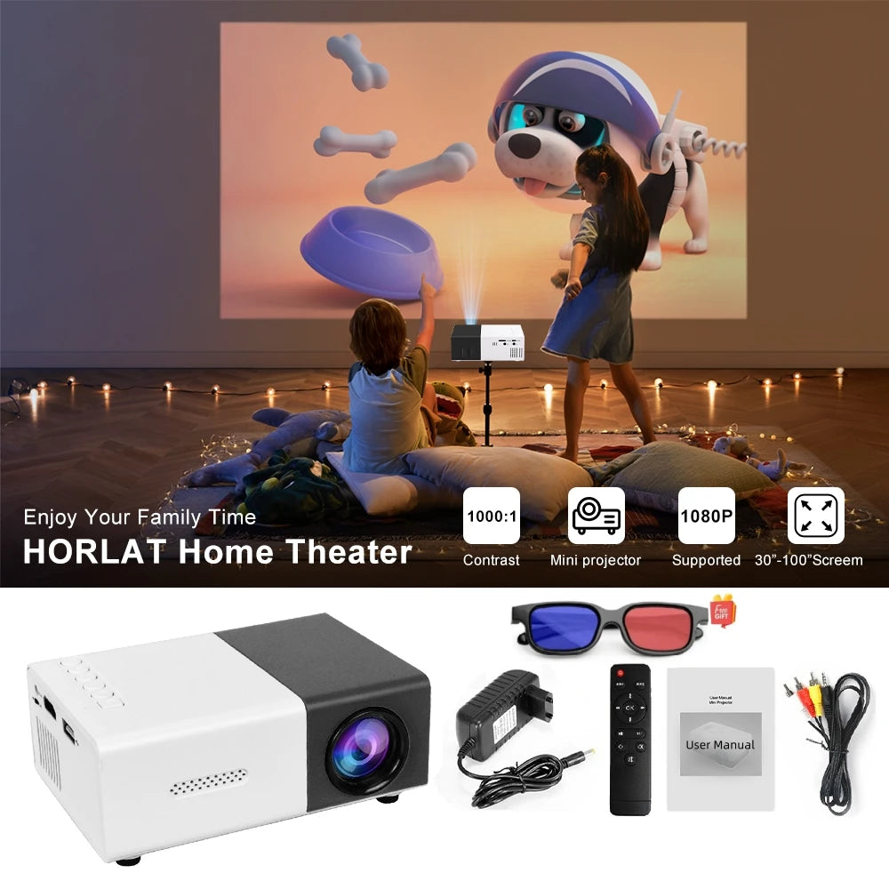 Home Theater YG300 Mini Projector Support 1080P Decoding Built-in Audio LED Projector for Smartphone Notebook 3D Glasses As Gift