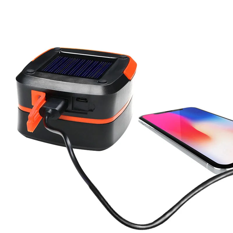 Solar-Powered Camping Light with Emergency Power Bank & Flashlight - 3-in-1 Outdoor LED Lamp for Hiking/Tent Use