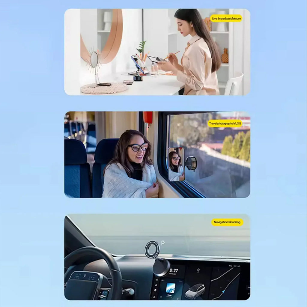 Super Strong Vacuum Suction Cup Magnetic Phone Holder 360° Rotatable Adjustable Foldable Car Phone Stand
