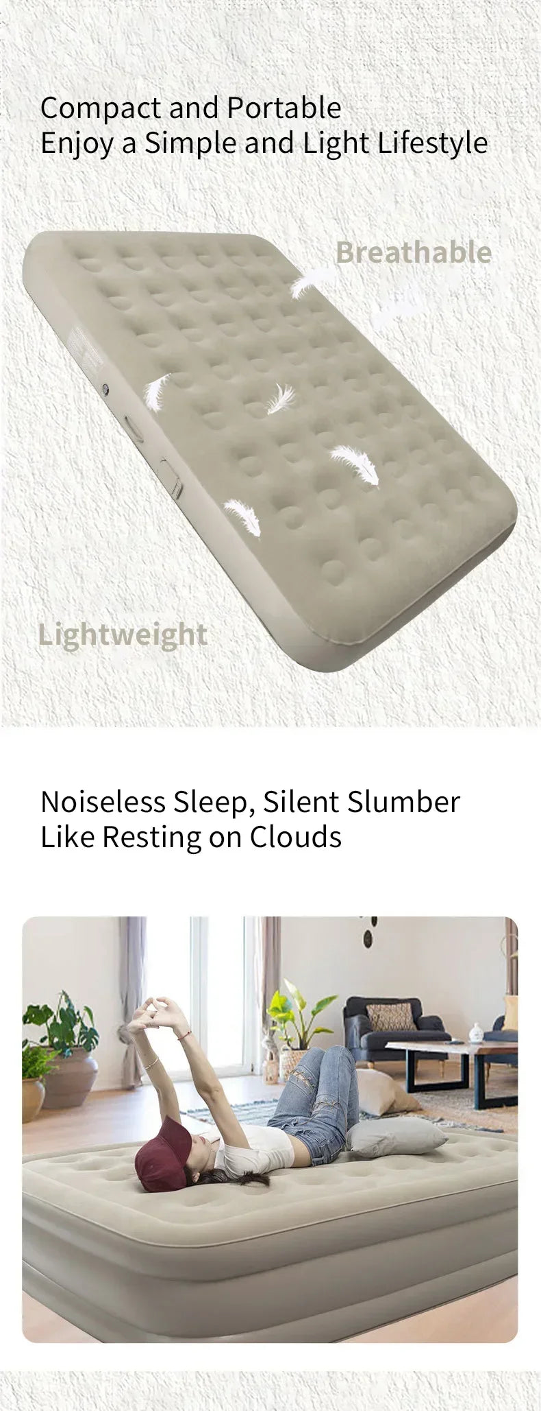 New Air Mattress Built-in Pump Self-inflating Mat Cushion Outdoor Tent Inflatable Bed Double sleeping Pad For Camping or Indoor