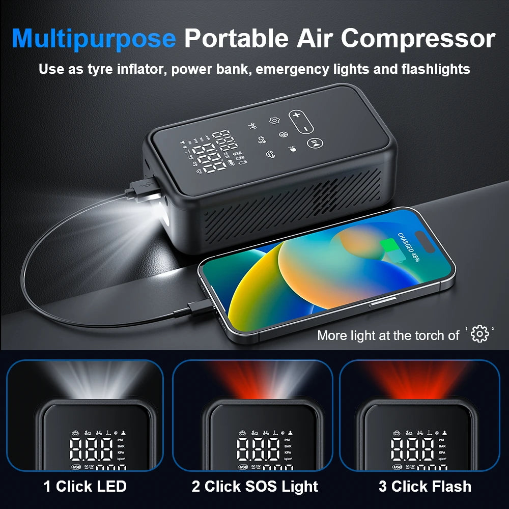 YIJU Touch Screen Wireless Air Pump Touch Portable Electric Tire Inflator For Car Bicycle Motorcycle Air Compressor Injector