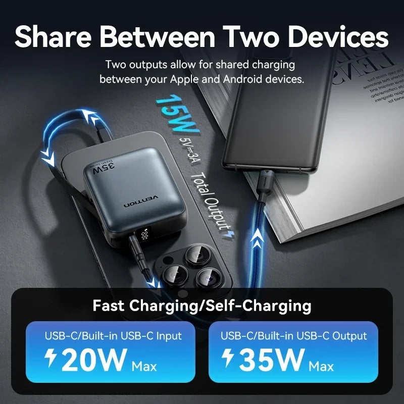 Vention CCC 10000mAh 35W Power Bank Fast Charge Portable Mini 3C PowerBank for iPhone 17 Xiaomi External Spare Battery Charger
