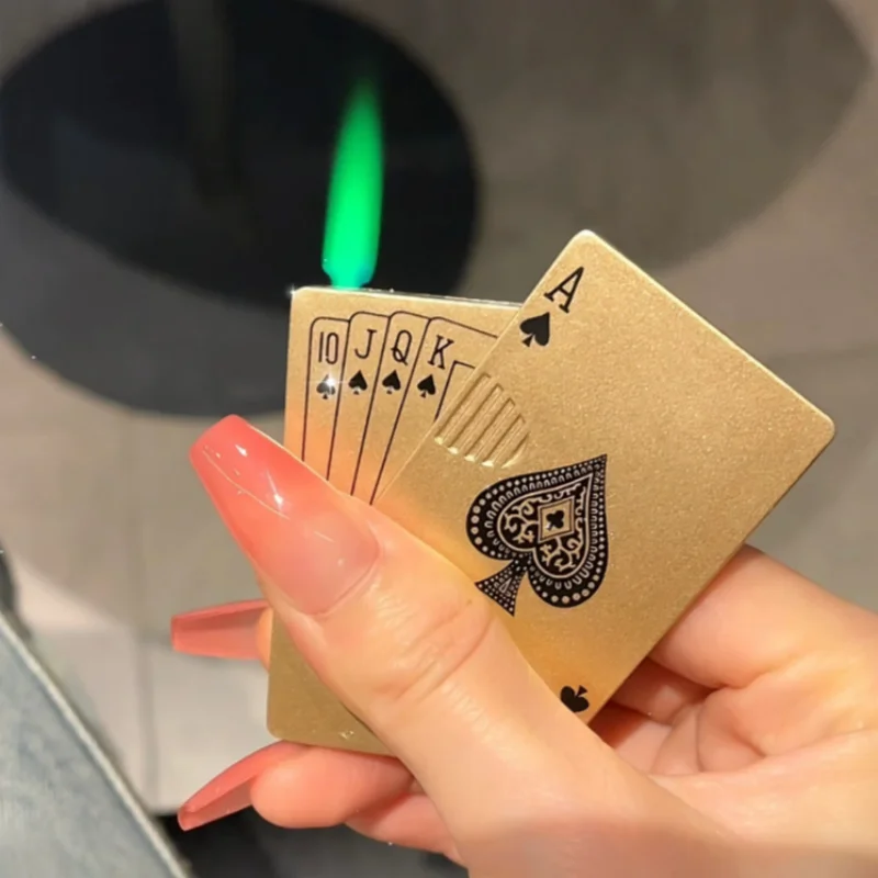 Metal poker card inflatable lighter windproof jet flame butane cool portable lighter cigarette accessories men's smoking gift