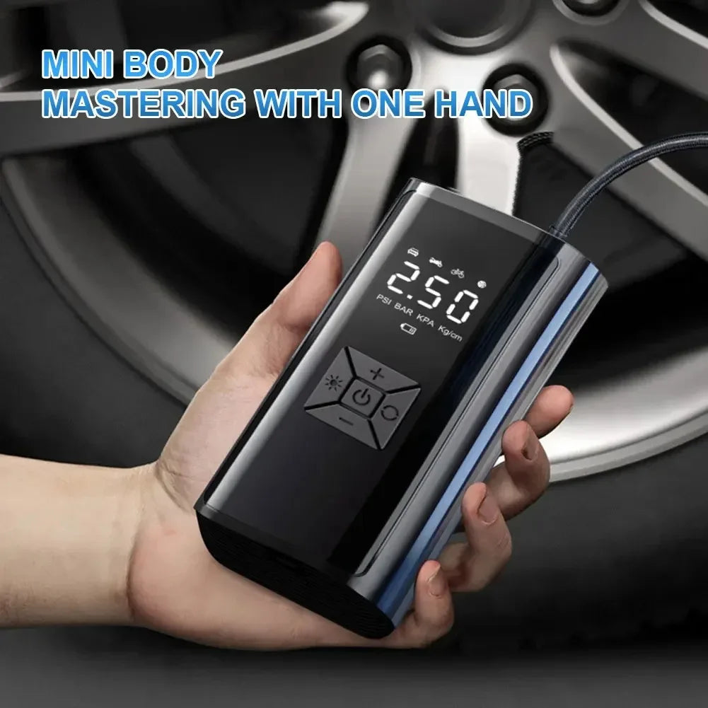 SUITU 120W Handheld Car Tire Inflator. It can be a wired inflator without a battery or a wireless inflator with a battery