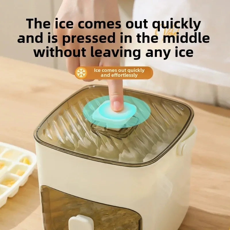 2025 New Ice Box with One Click De Icing and Easy Demolding Ice Grid Large Capacity Ice Making Box Square Plastic Mold Strainer