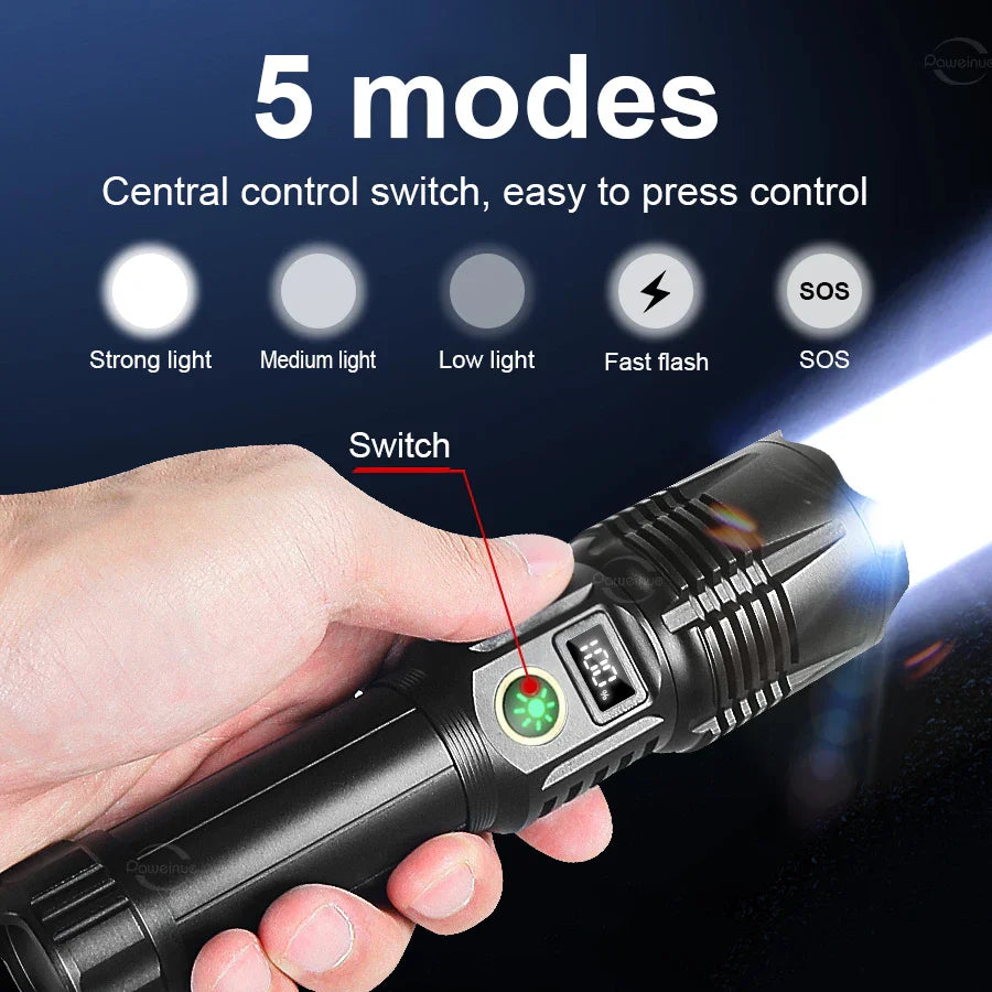P90 800W High Power LED Flashlight 3000M Long Range Torch Outdoor Tactical Ultra Powerful LED Flashlights Zoomable Camping Hand Lamp