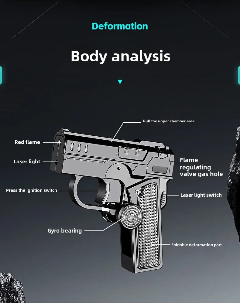 Multi Functional Folding Dual Form Decompression Gyro Gun Shaped Lighter with Creative Deformation and Windproof Red Flame
