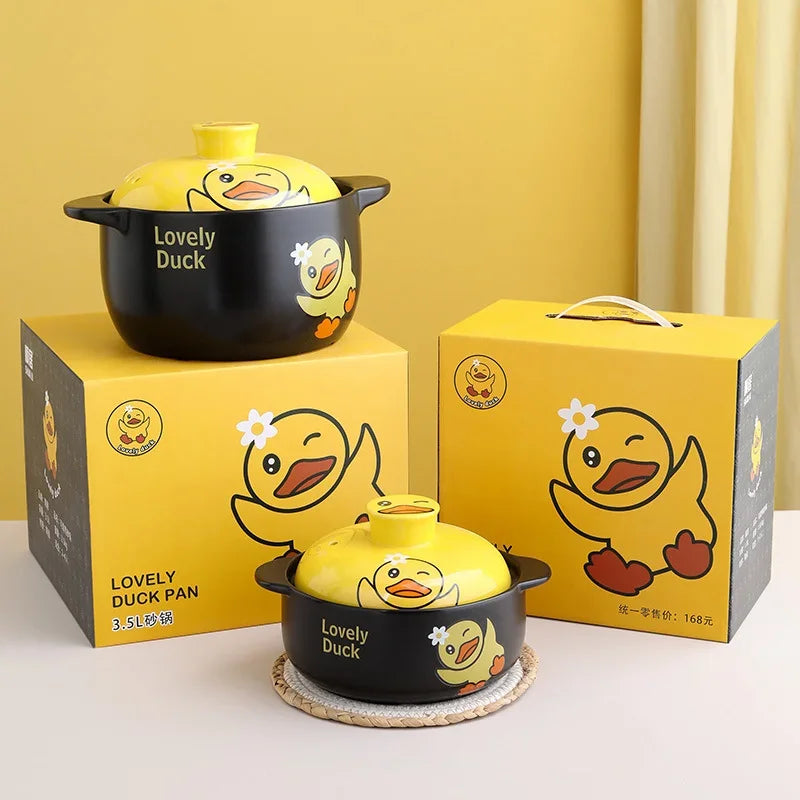 Korean Cartoon Yellow Duck Ceramic Casserole Clay Saucepan Open Flame Cooker Cookware Cooking Pot Soup Stew Pan Kitchen Supplies