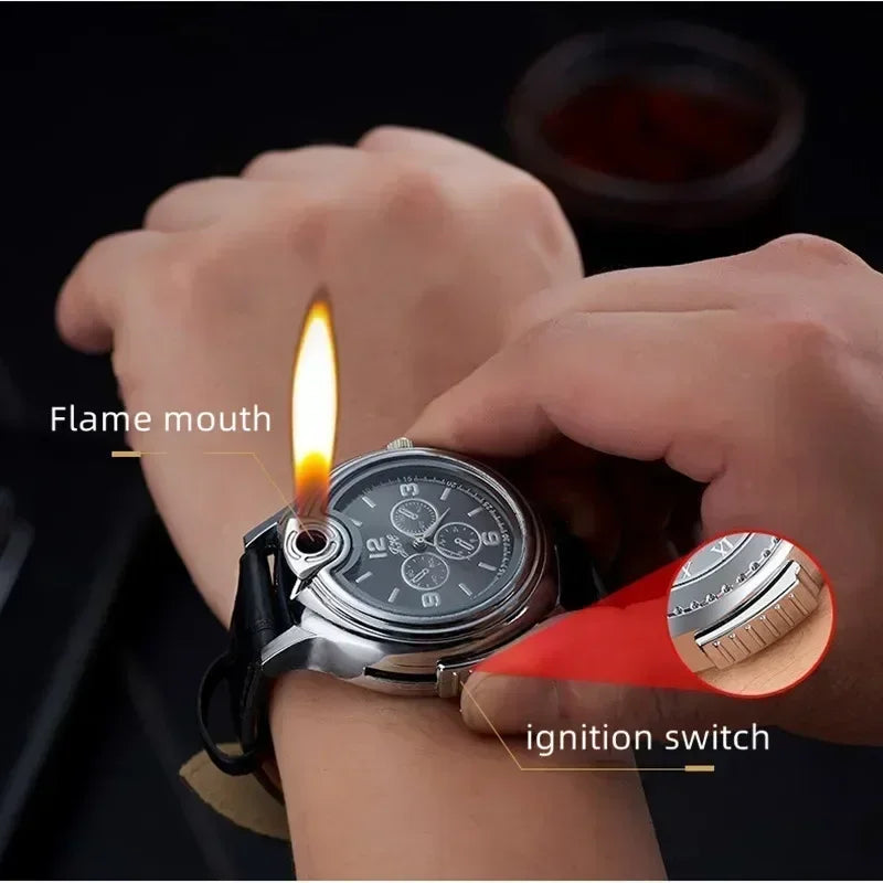 Watch style metal open flame lighter creative men's sports style open flame watch lighter