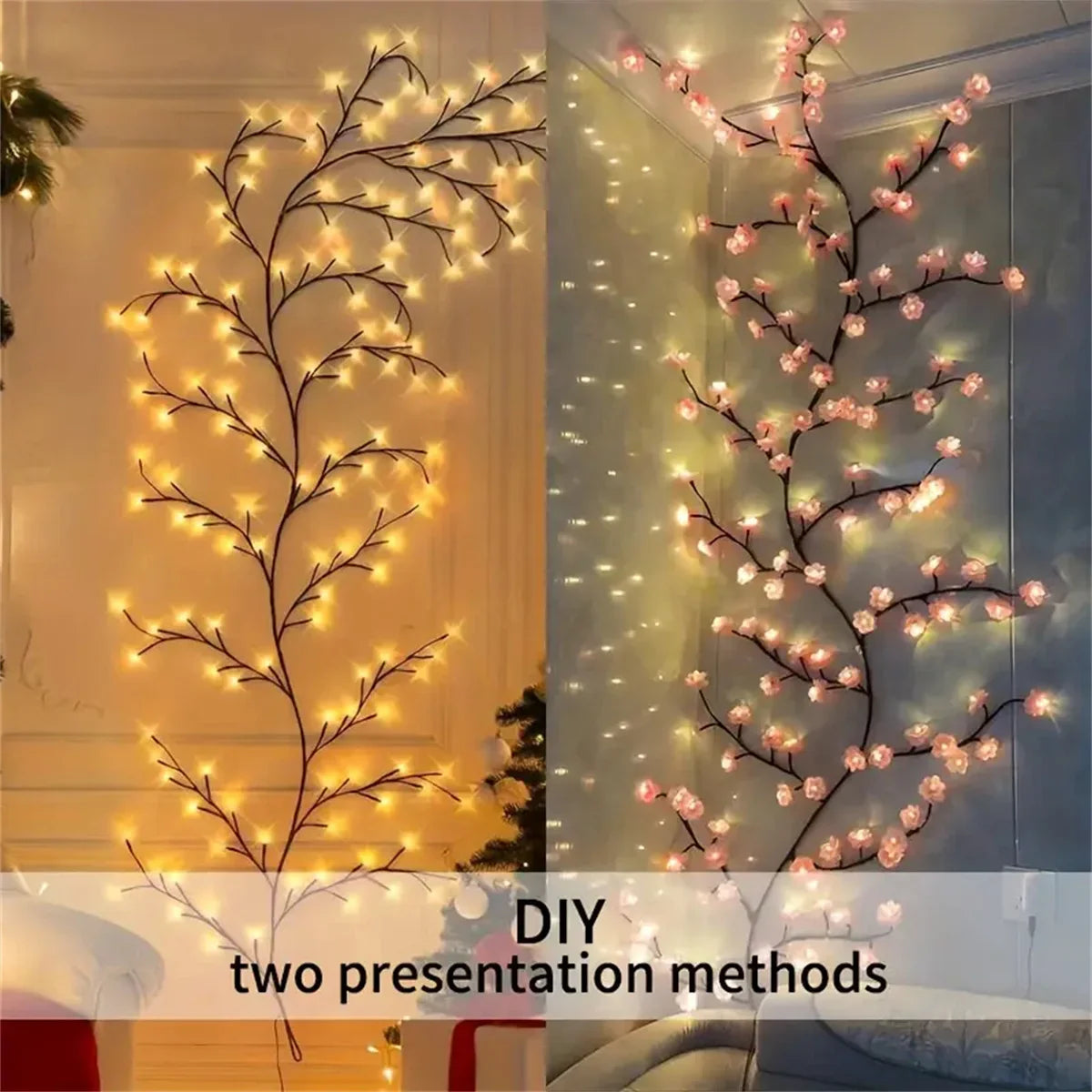 72/96 LED USB cherry blossom vine string lights with 8-mode DIY plastic flower theme for parties weddings outdoor decoration