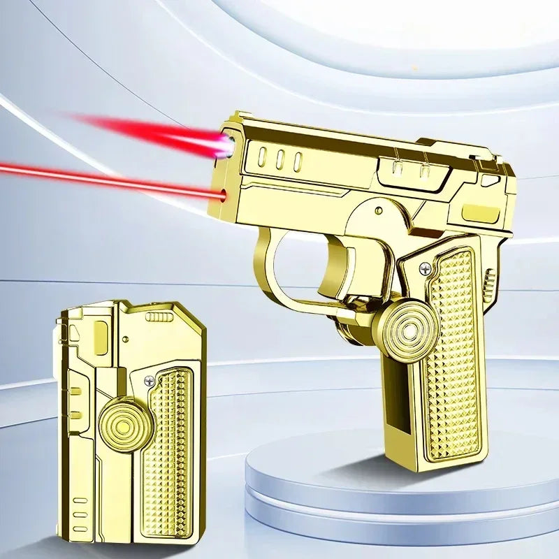 Multi Functional Folding Dual Form Decompression Gyro Gun Shaped Lighter with Creative Deformation and Windproof Red Flame
