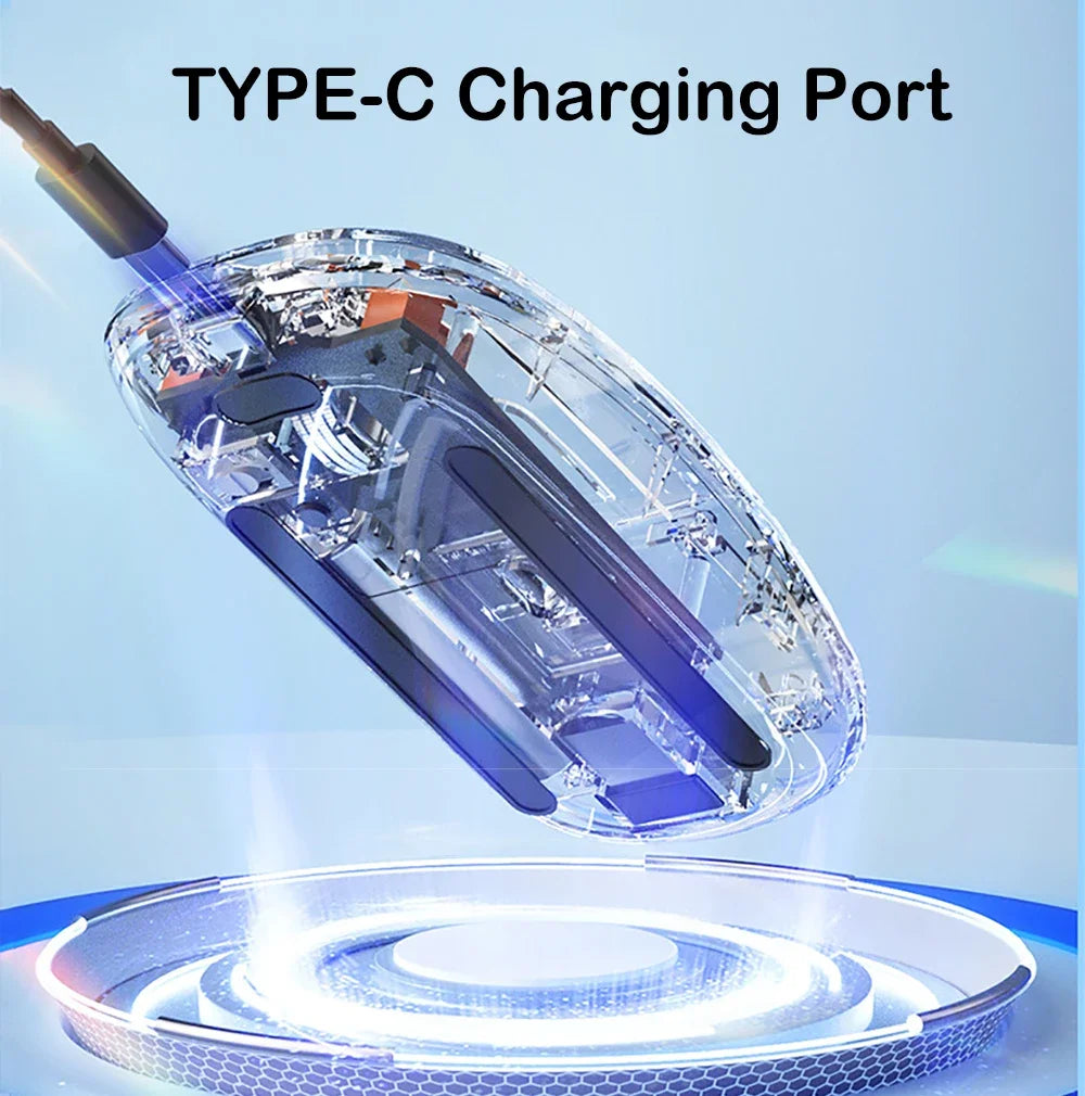 Tri-Mode Mouse Dual Bluetooth 5.0 Mouse 2.4G Wireless Mouse Transparent Mouse 2400DPI Silent Mouse 500mAh Rechargeable Mice