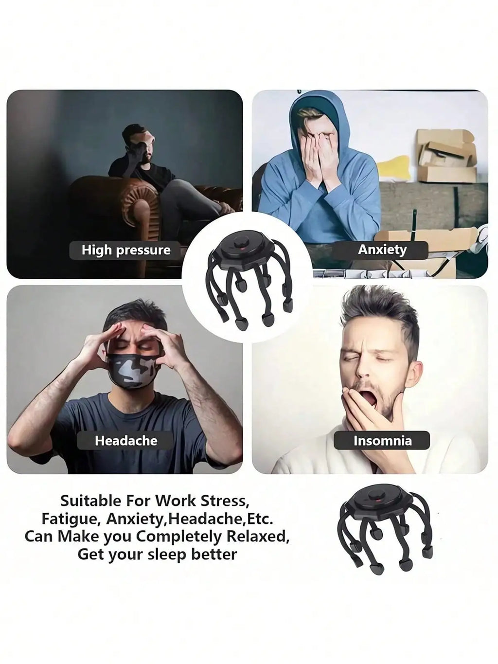 अल्ट्रा स्क्याल्प मसाजर, हेड मसाजर ८-फ्रिक्वेन्सी भाइब्रेटिंग कन्ट्याक्टहरू सहितको स्ट्रेस रिलीज मसाजर, ३ मोडहरू ३६० डिग्री पोर्टेबल अल्ट्रा 