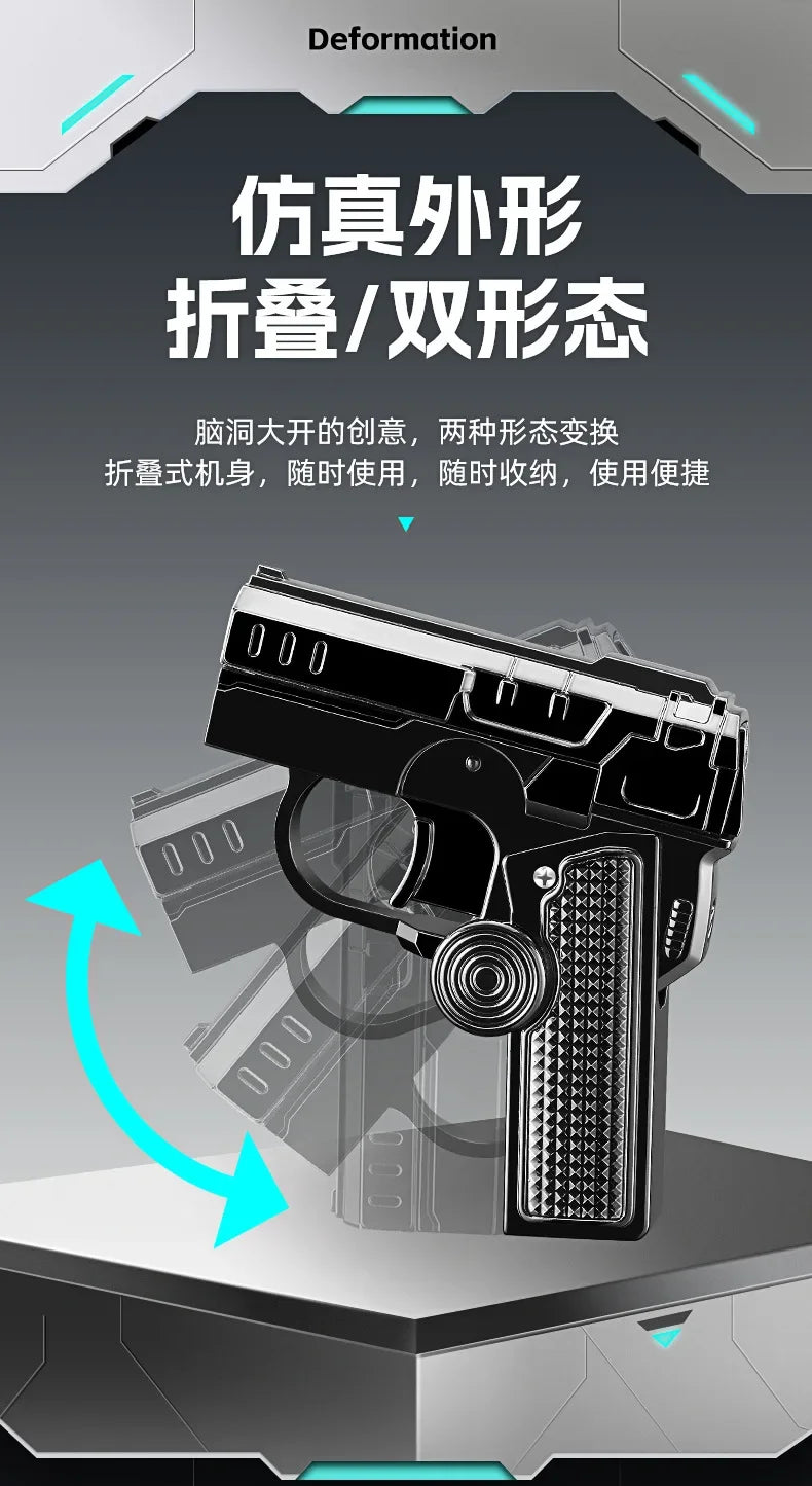 Multi Functional Folding Dual Form Decompression Gyro Gun Shaped Lighter with Creative Deformation and Windproof Red Flame