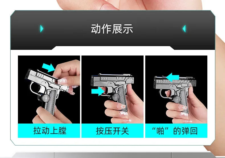 Multi Functional Folding Dual Form Decompression Gyro Gun Shaped Lighter with Creative Deformation and Windproof Red Flame