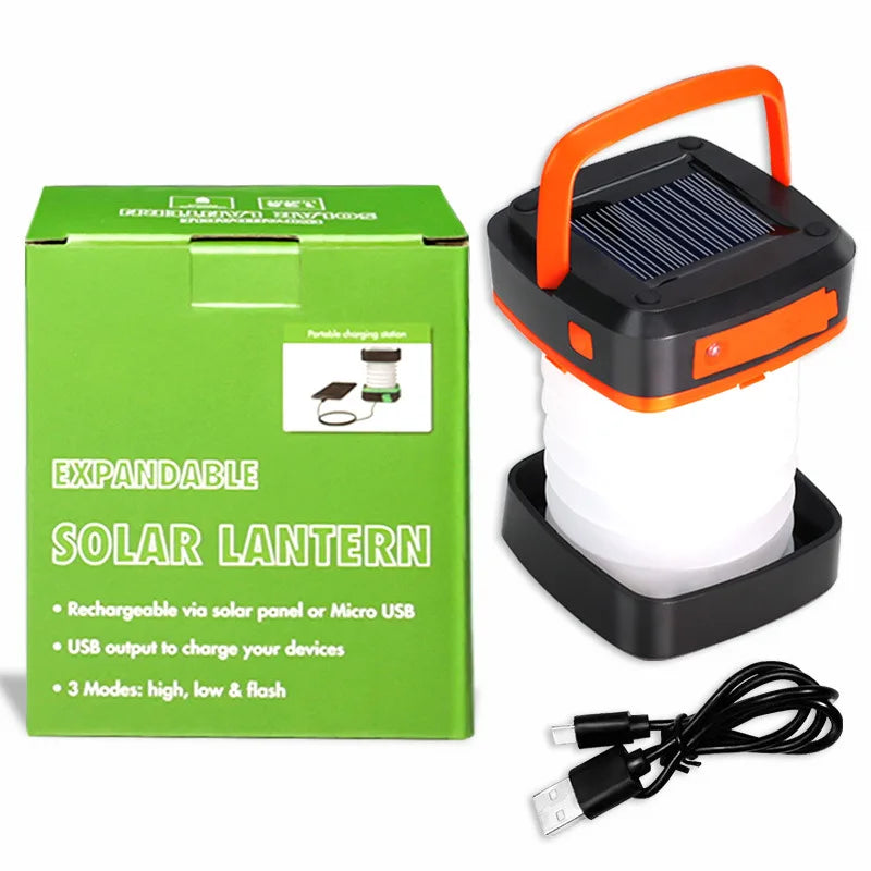 Solar-Powered Camping Light with Emergency Power Bank & Flashlight - 3-in-1 Outdoor LED Lamp for Hiking/Tent Use