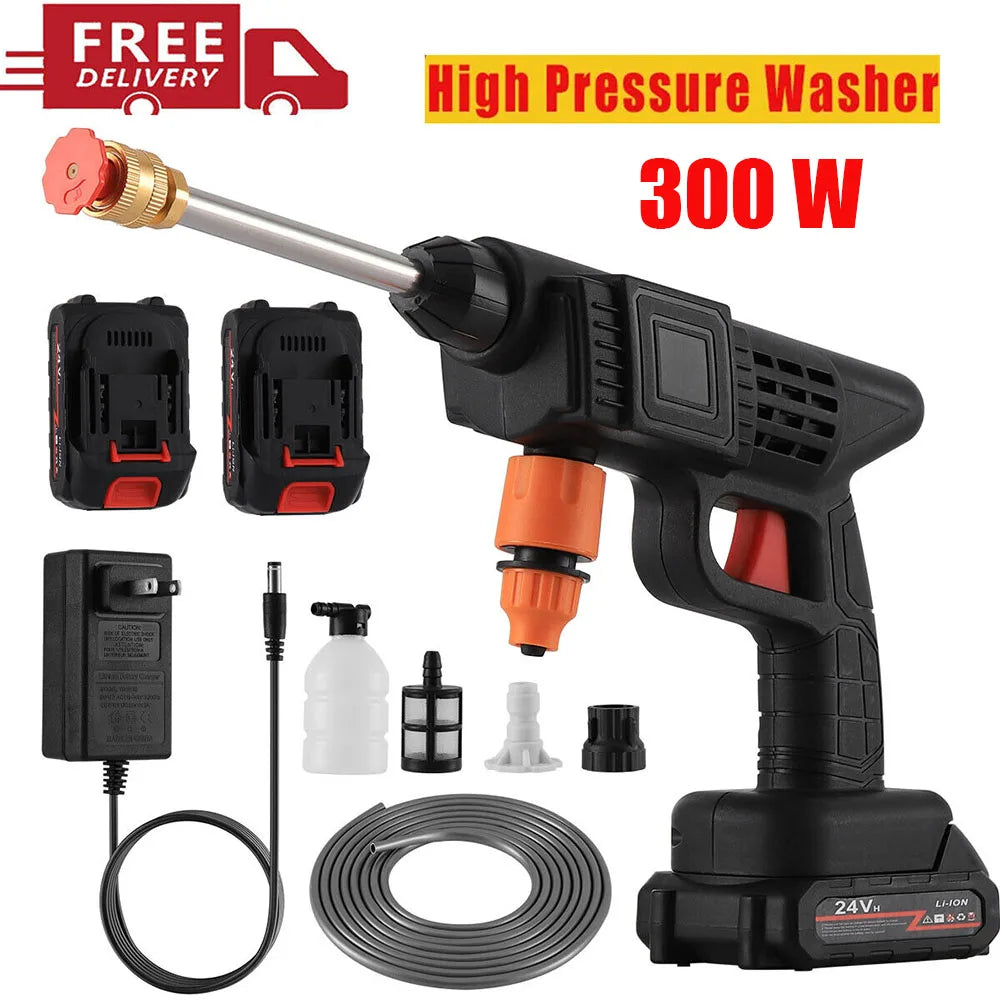300W 30Bar Cordless High Pressure Car Washer Spray Water Gun 12000mAh Battery Foam Generator Car Washing Machine for Home