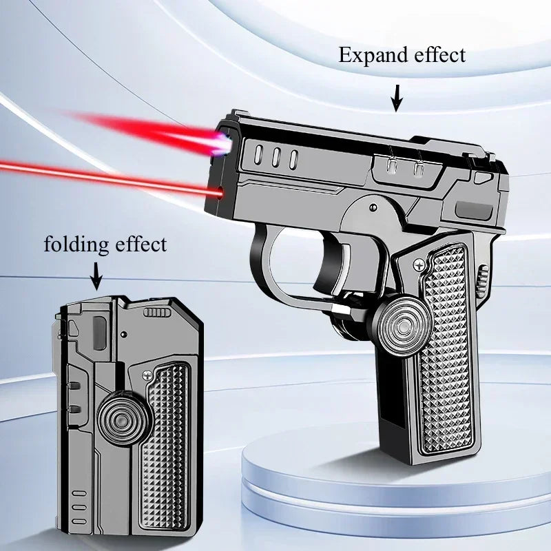 Multi Functional Folding Dual Form Decompression Gyro Gun Shaped Lighter with Creative Deformation and Windproof Red Flame