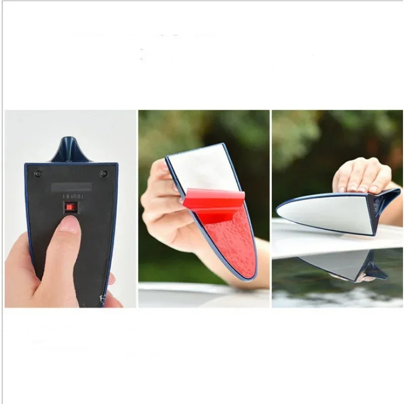 Car Decoration Light Solar Shark Fin Antenna Roof Tail Light Modified Warning Flashing Tail Light