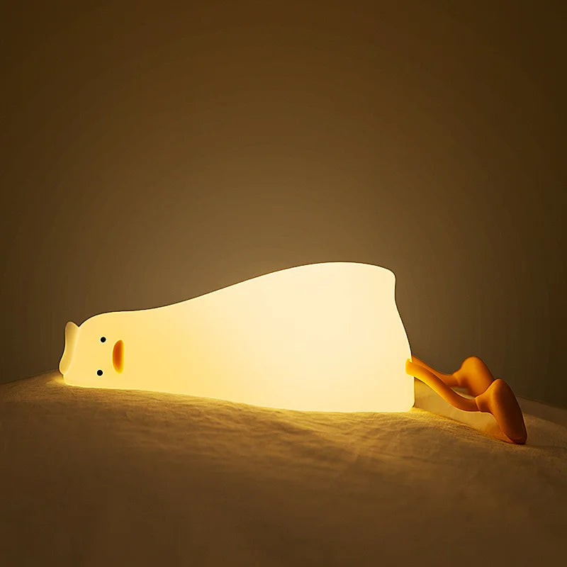 Lying Flat Duck Night Light Silicone Dimmable Nightlight Rechargeable Bedside Touch Lamp for Breastfeeding Kawaii Room
