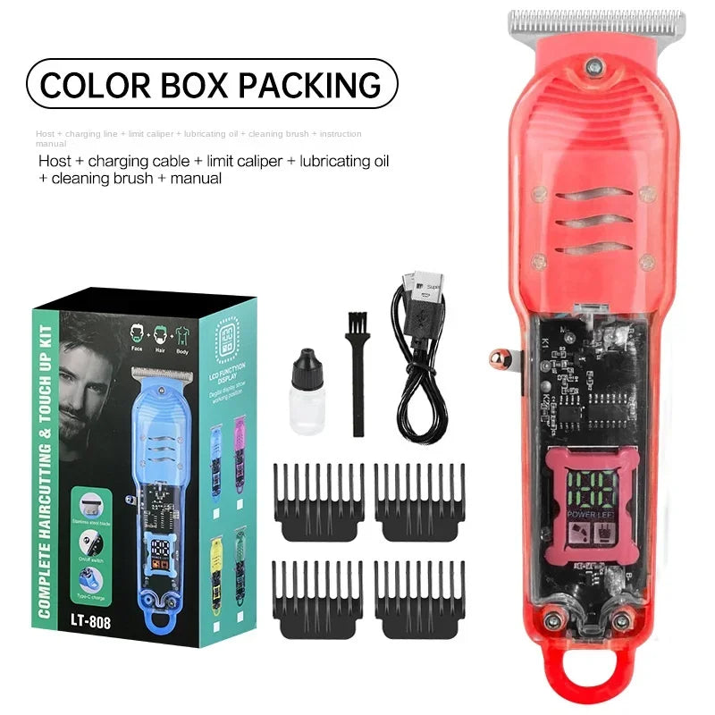 Professional Hair Cutting Machine Rechargeable  Clipper Transparent Electric Hair Trimmers For Men Cordless Hair Cut Machine