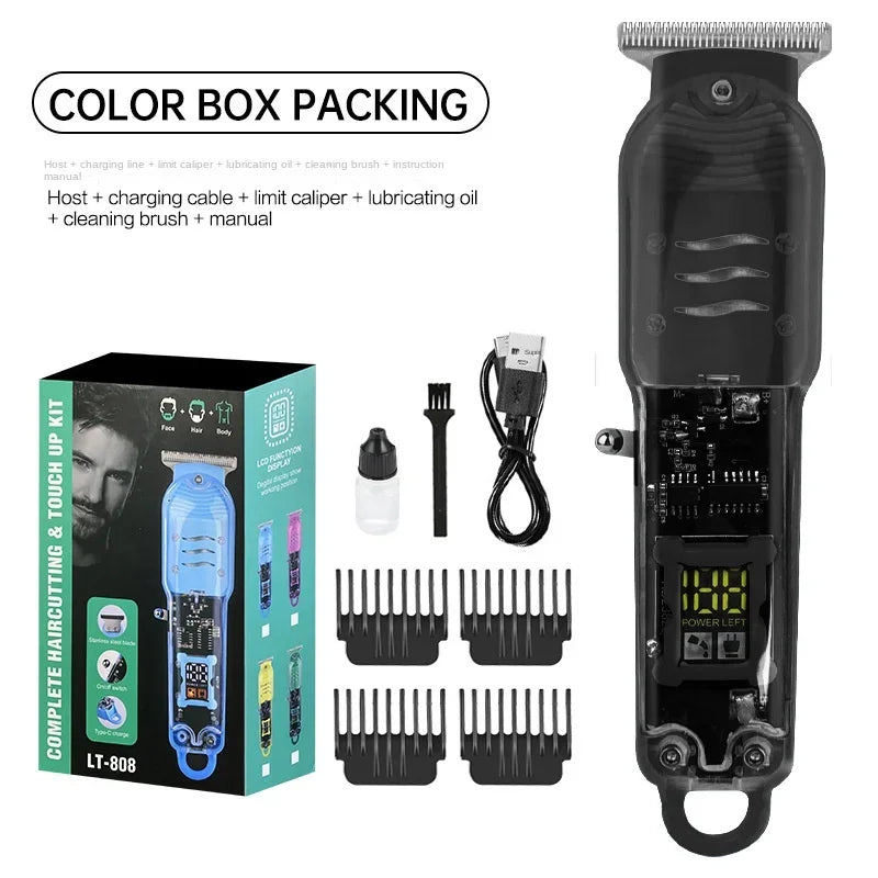 Professional Hair Cutting Machine Rechargeable  Clipper Transparent Electric Hair Trimmers For Men Cordless Hair Cut Machine