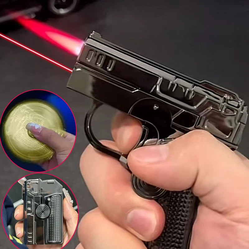 Multi Functional Folding Dual Form Decompression Gyro Gun Shaped Lighter with Creative Deformation and Windproof Red Flame
