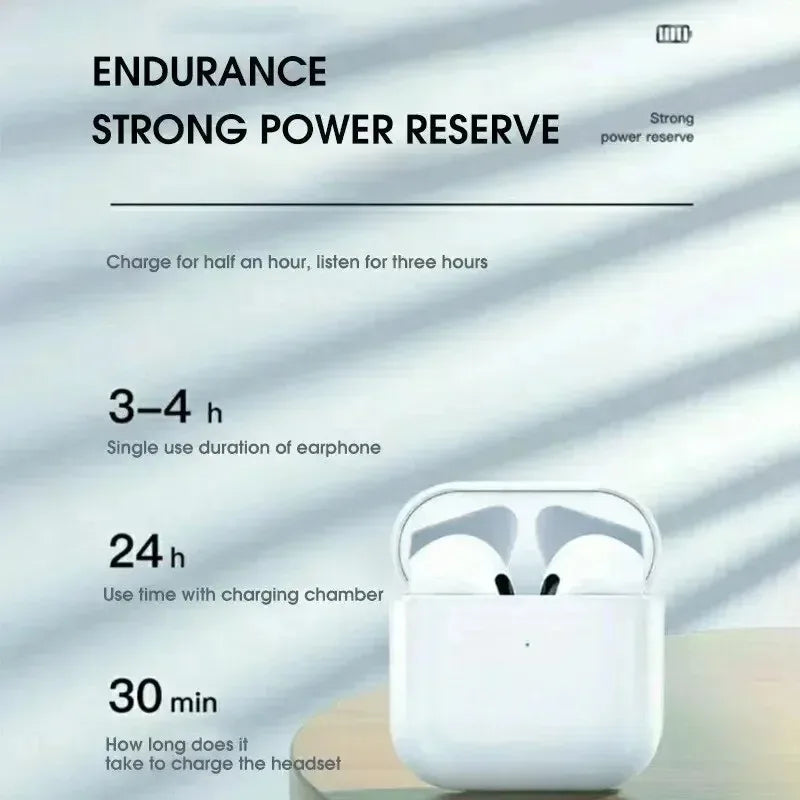 Pro4 AirPods Wireless earphones Dual Ear In Ear headphones Ultra Long Standby Running Bass Sports earburds music headset with Mic